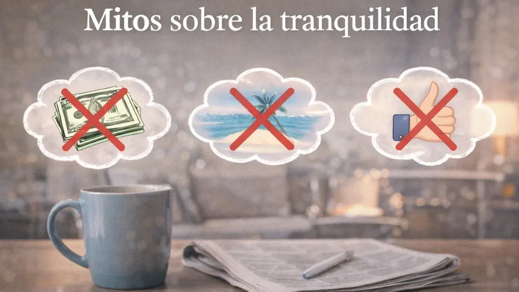 concepto visual que representa los mitos sobre la tranquilidad y la paz interior