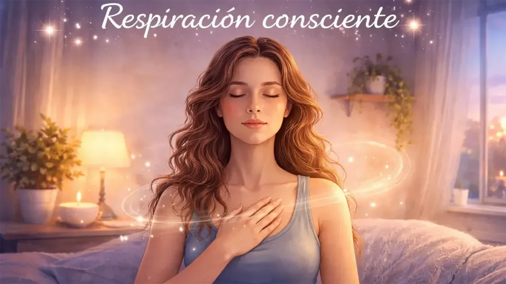 persona practicando respiración consciente para calmar la mente